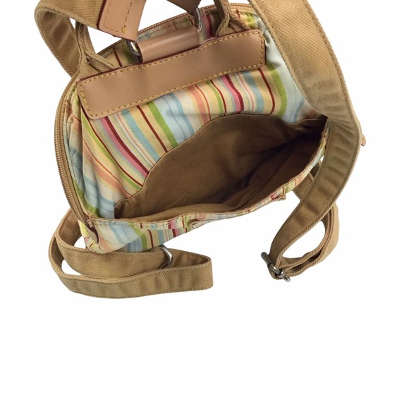 FOSSIL Colorful Striped Canvas Zip Around Mini Small Backpack Bag City Purse - Picture 5 of 7